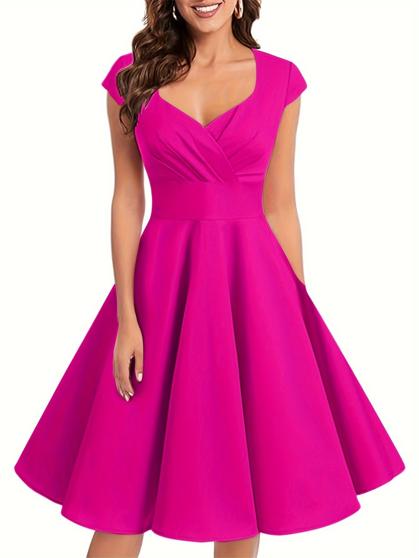 Retro Women's V-neck Half Sleeve Waist Dress