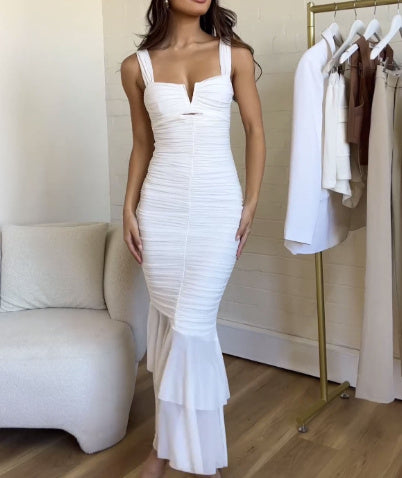 Off-the-shoulder Pleated Fishtail Dress For Women