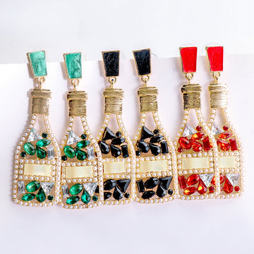Vintage Champagne Bottle Full Of Diamond Pearl Earrings Personalized Women's Jewelry