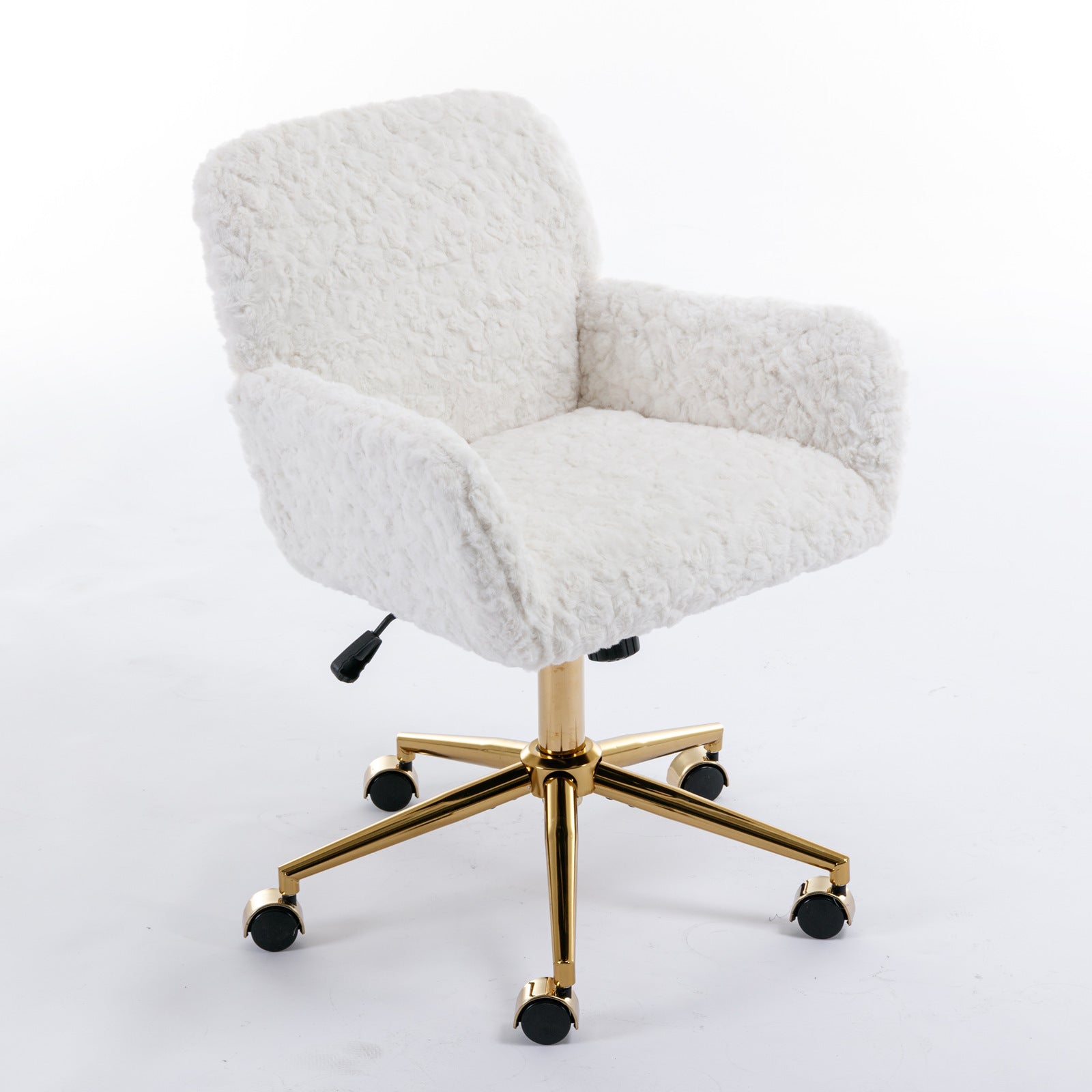 Artificial rabbit hair gold metal base home office chair adjustable chair rotating office chair, dressing chair (beige)