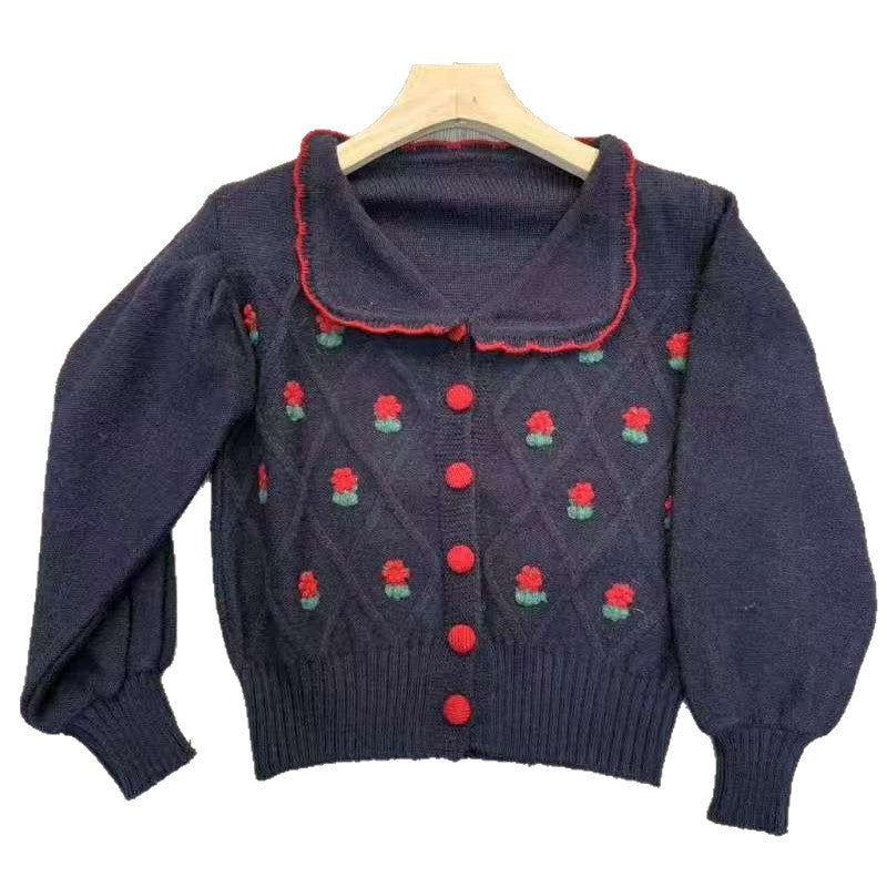 Retro Embroidered Flower Sweater Coat Women's Design Soft and Sweet Knitted Cardigan