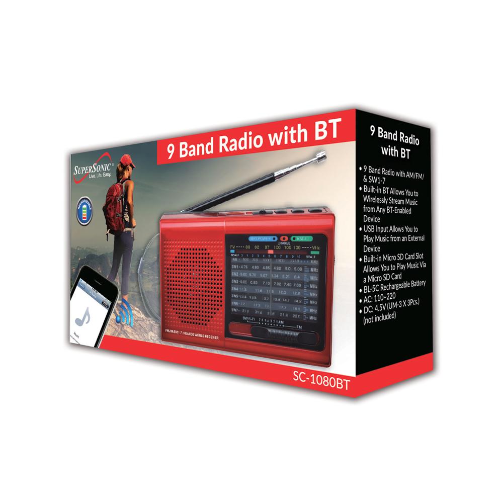 Supersonic 9 Band Radio With Bluetooth (SC-1080BT)