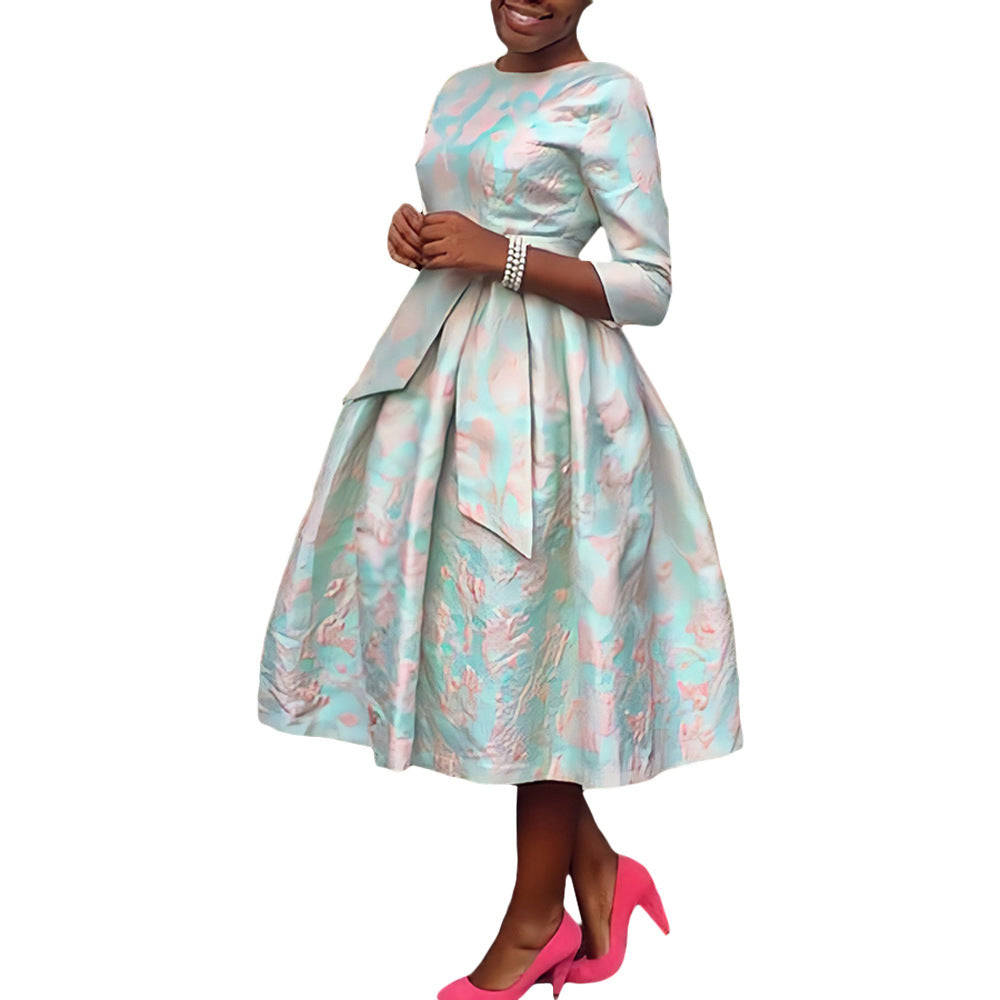 Round Neck Jacquard Fabric Swing Dress