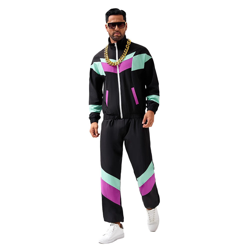 Hippie Disco Dance Costume Set 70s Retro Tracksuit Jacket and Pants for Men and Women Adult Party Wear