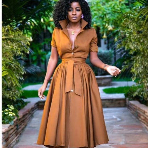 Women's Polyester Belted Half Sleeve Cardigan Dress