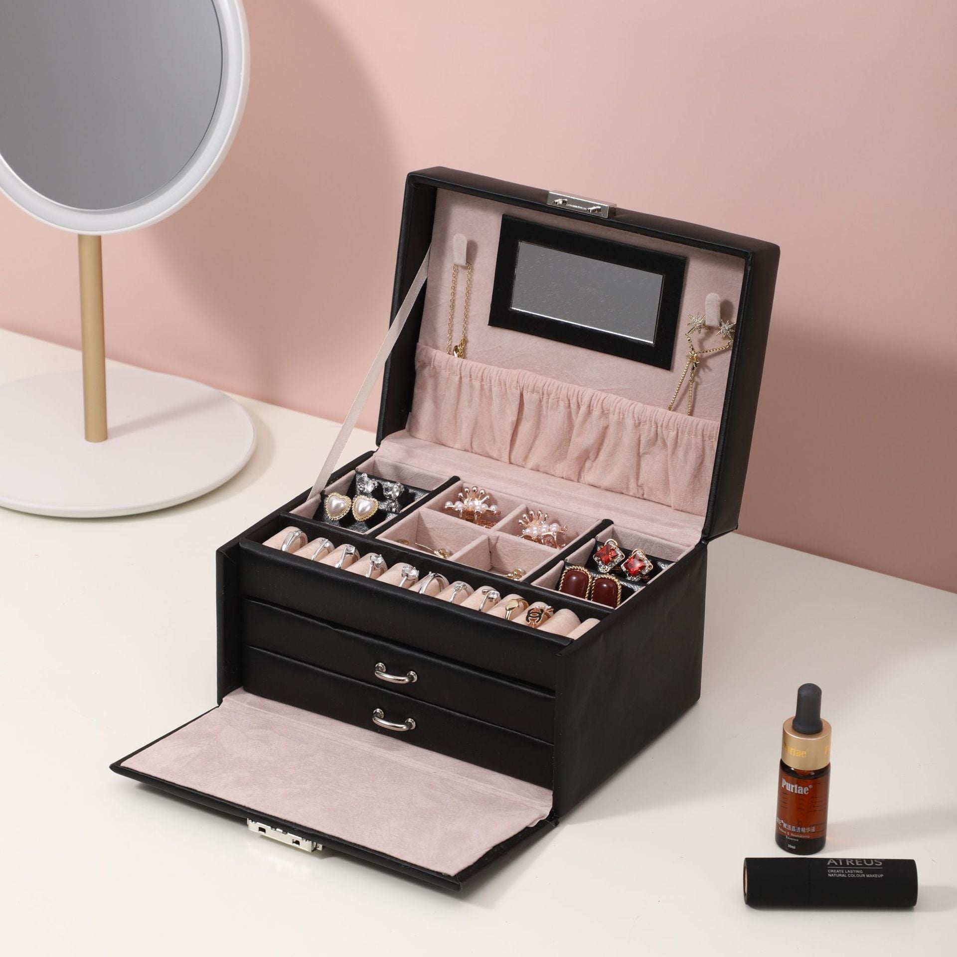 Threelayer Pu Jewelry Box Accessories Creative Storage