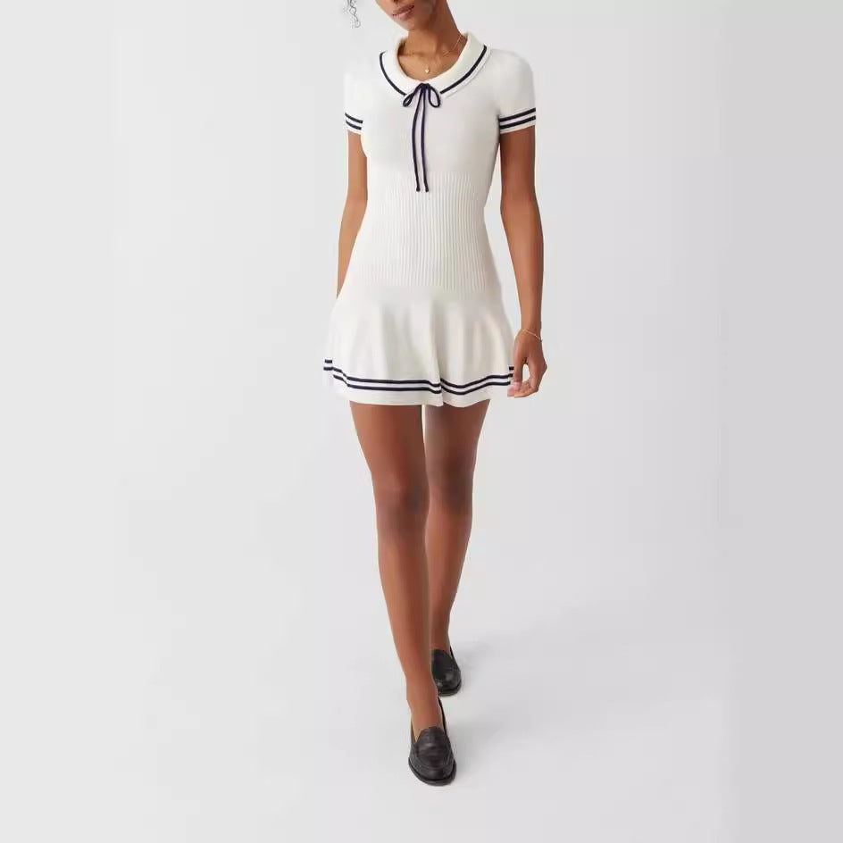 Women's New College Style Short Sleeve Striped Knitted Dress