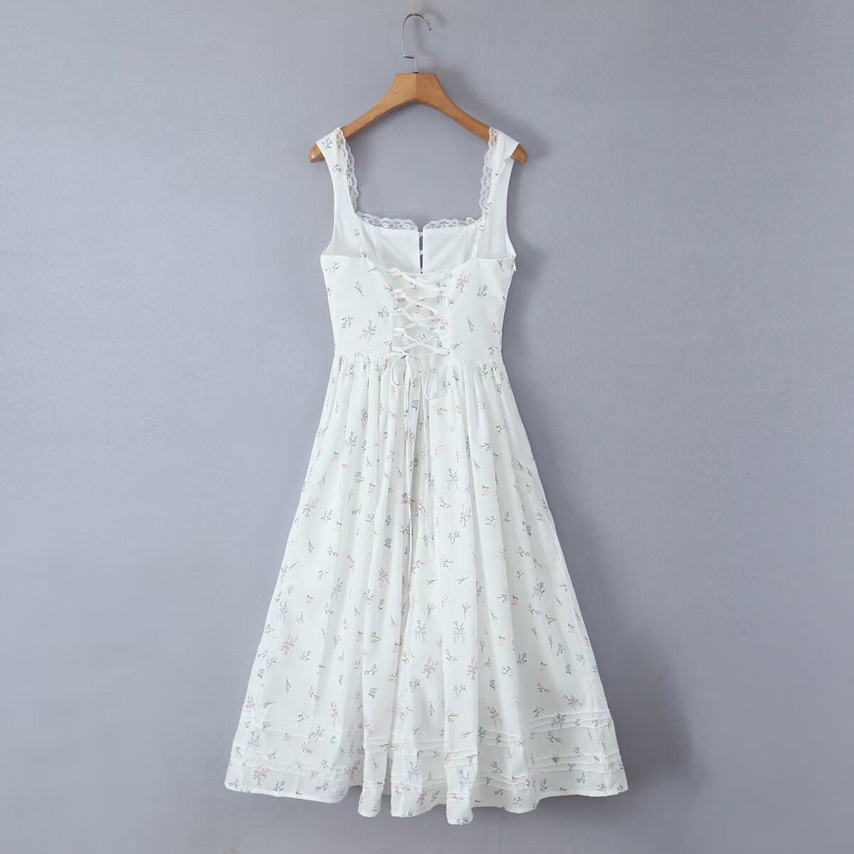 Winter European And American New Printed Lace Backless Dress