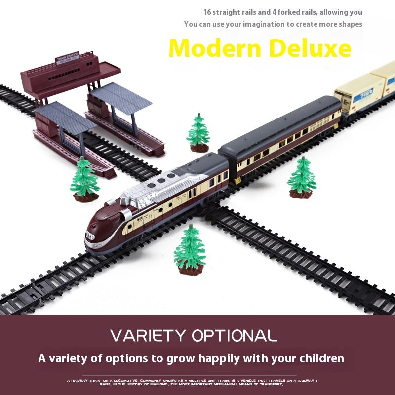 Retro Electric Rail Car Small Train Assembled Model Educational Toys