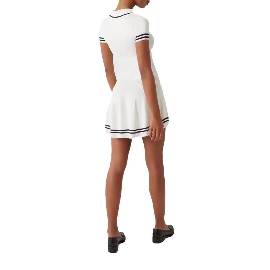 Women's New College Style Short Sleeve Striped Knitted Dress