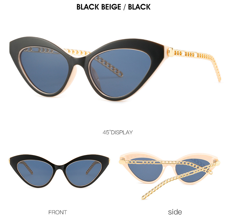 Many Colors Retro Cat Eye Colorful Sunglasses Women FashionTrending Men Metal Chain Shades UV400