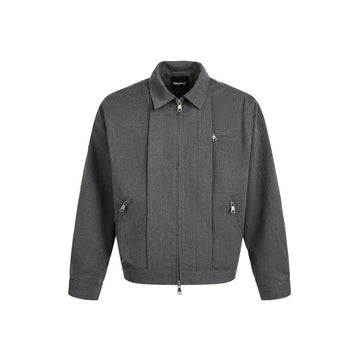 Retro Classic Solid Color Zipper Pocket Turn-Down Collar Jacket Outerwear