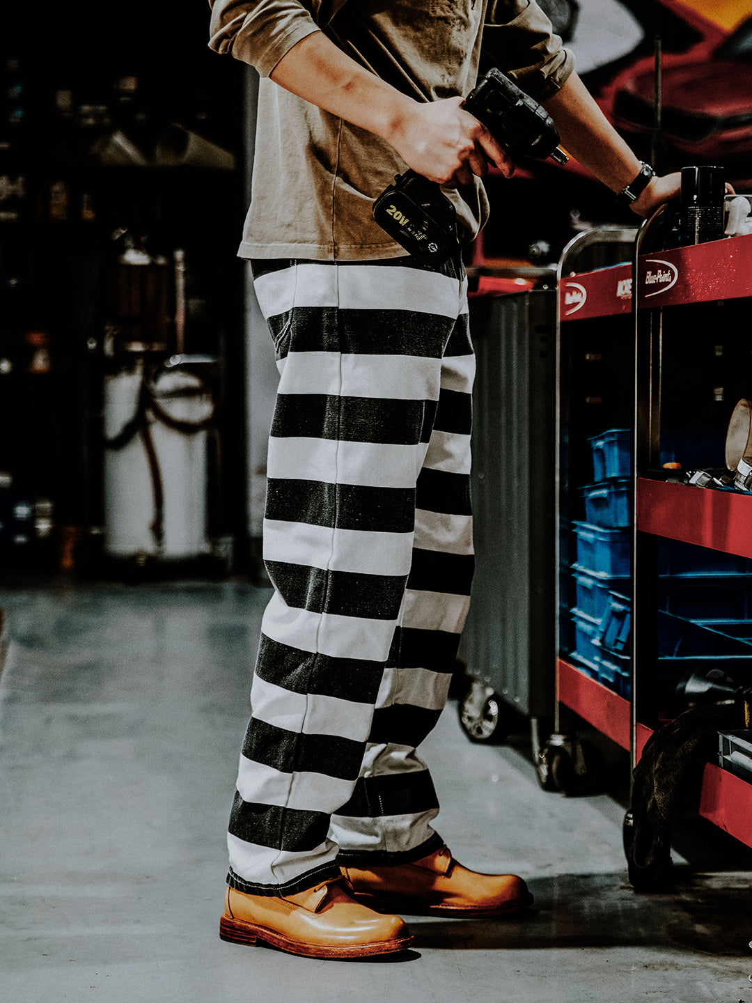 Wide Striped Prison Motorcycle Pant