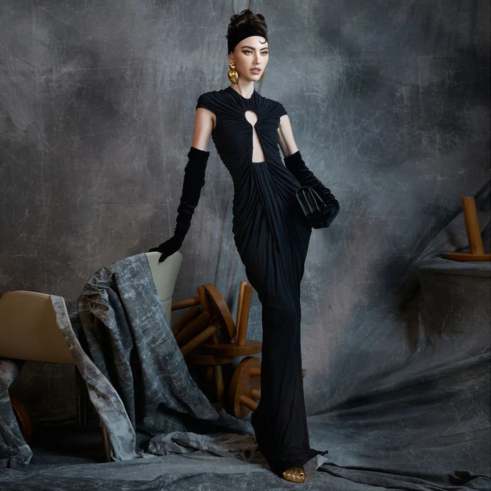 Women's Elegant Long Mesh Hollow Retro Dress