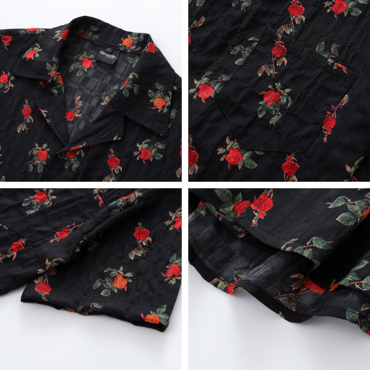Style Retro Rose Full Print Design Short Sleeve Shirt for Men and Women