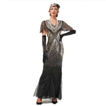 New 1920s Retro Gatsby Party Host Mesh Sequin Beaded Evening Dress Mermaid Dress