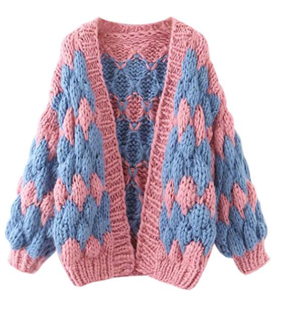 Fashion Knitted Lantern Sleeve Cropped Cardigans Coat Women Oversized Thicken Sweater Autumn Casual Vintage Streetwear Female