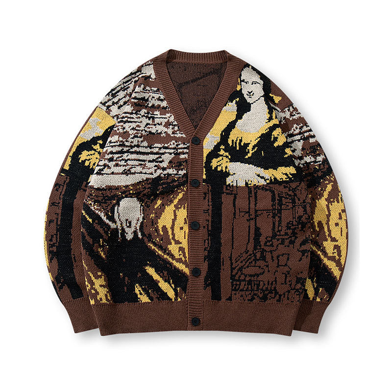 Sweater Men Vintage Fun Street Style Design Knitwear V-Neck Loose Casual Jacket