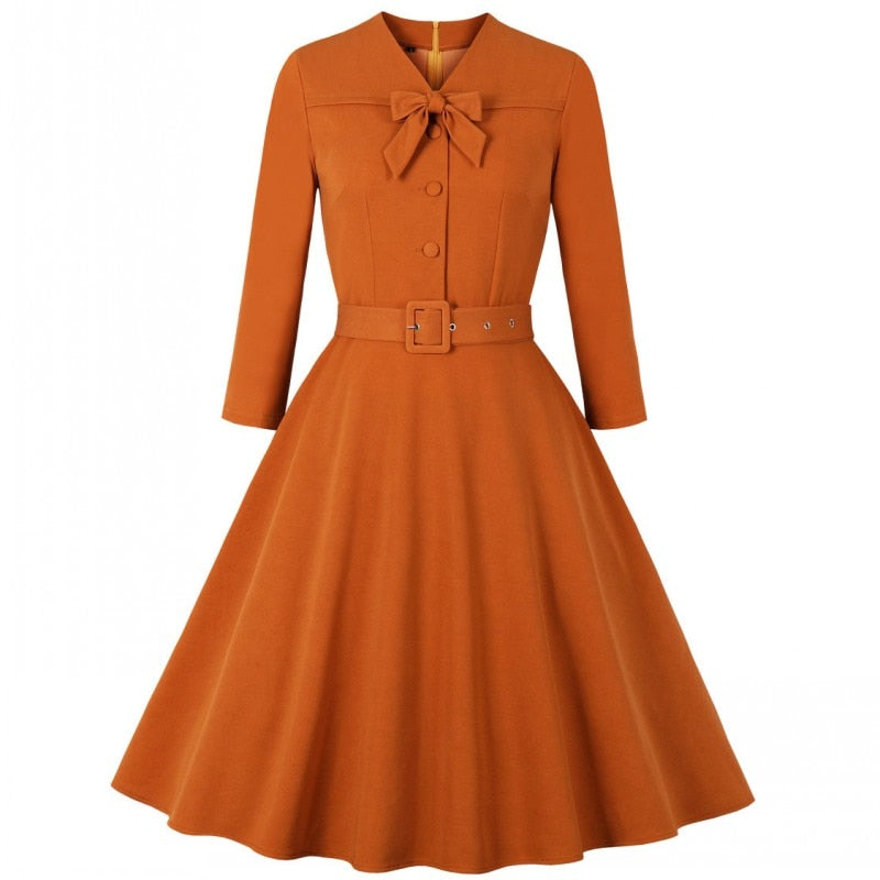Ladies Autumn Winter Dress Vintage Rockabilly Dress Jurken Retro Big Swing Pinup Women Audrey Hepburn Dress Vestidos