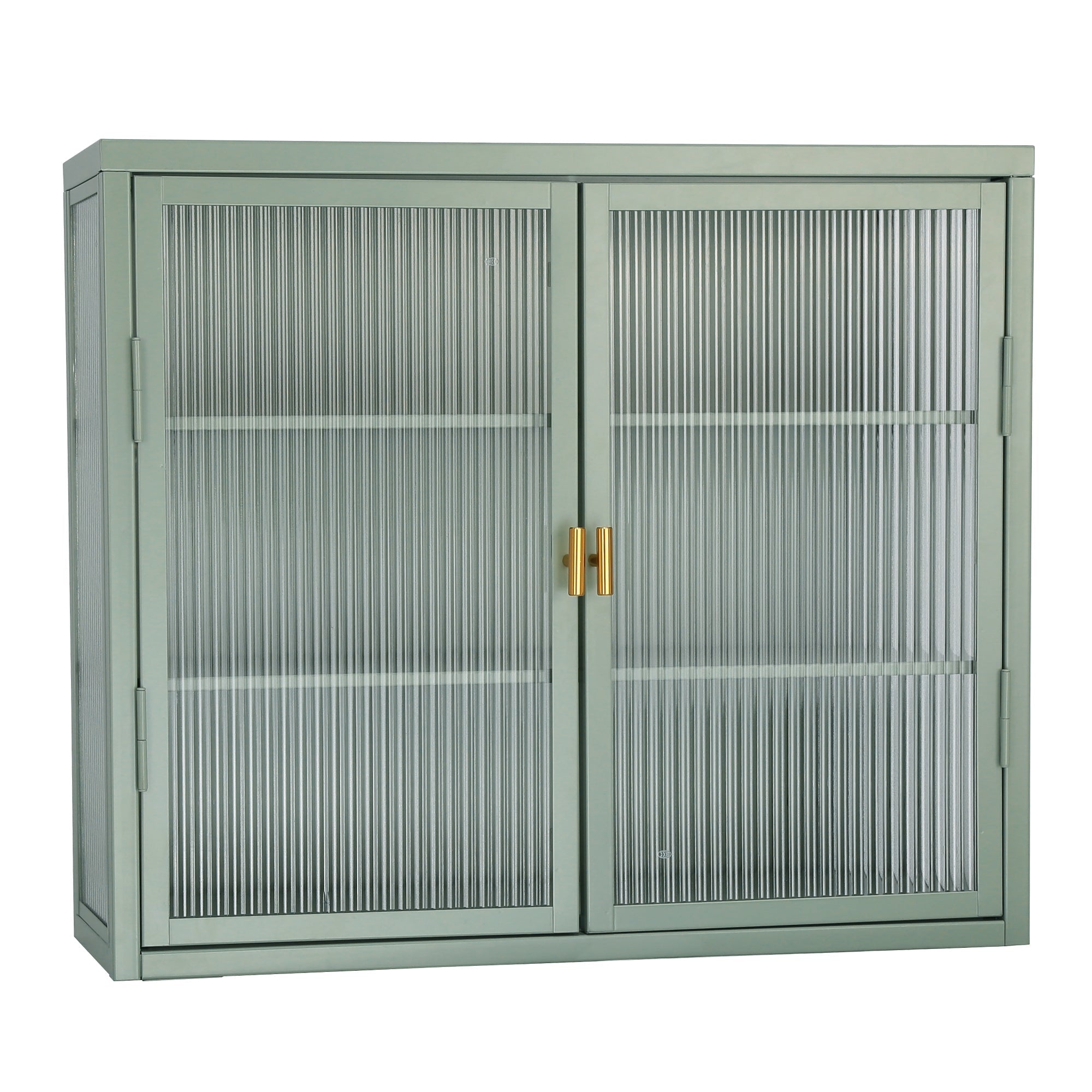Retro Style Haze Double Glass Door Wall Cabinet With Detachable Shelves for Office Dining Room Living Room Kitchen