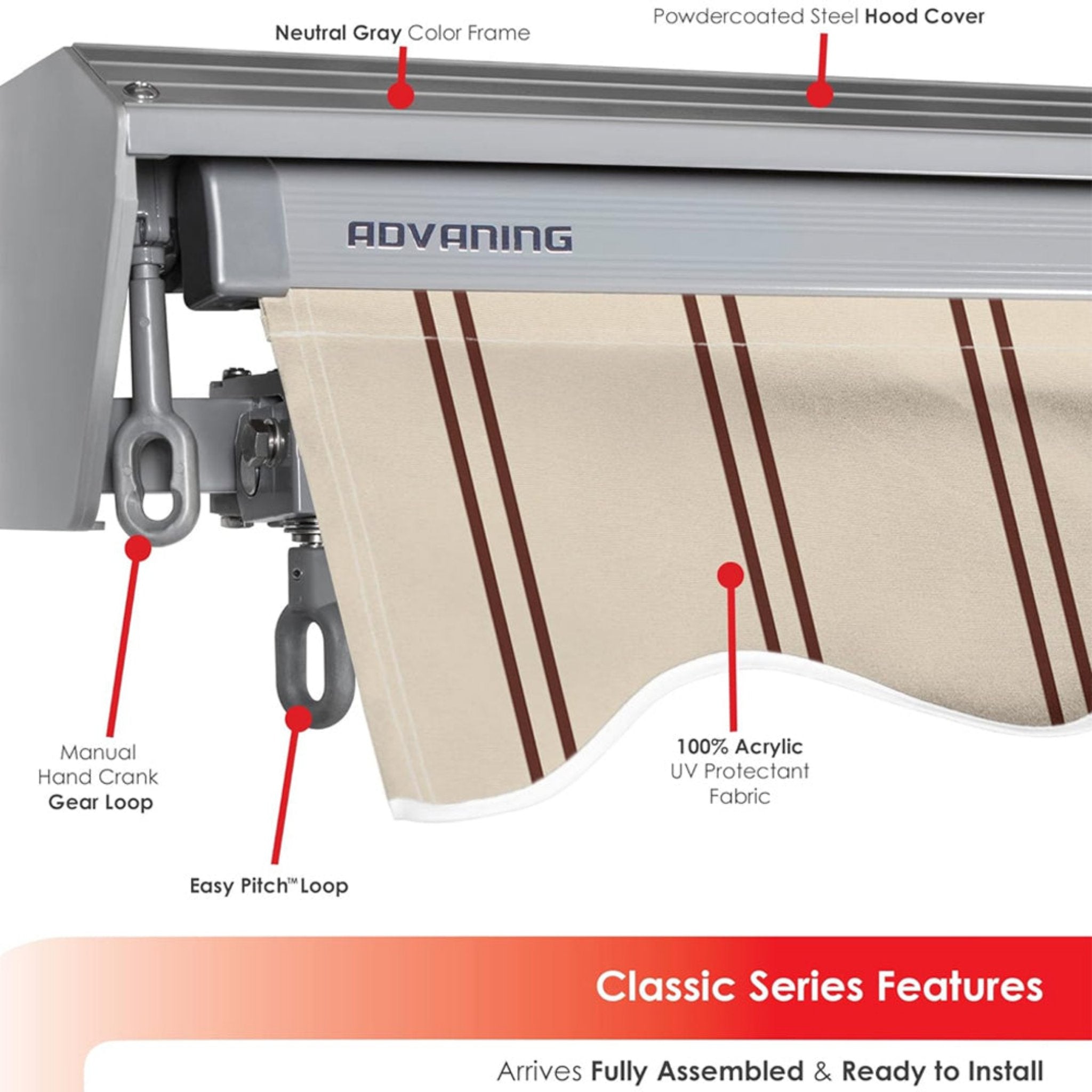 Advaning Classic Series Fully Assembled Retractable Sun Shade Canopy Awning (SAK92851)