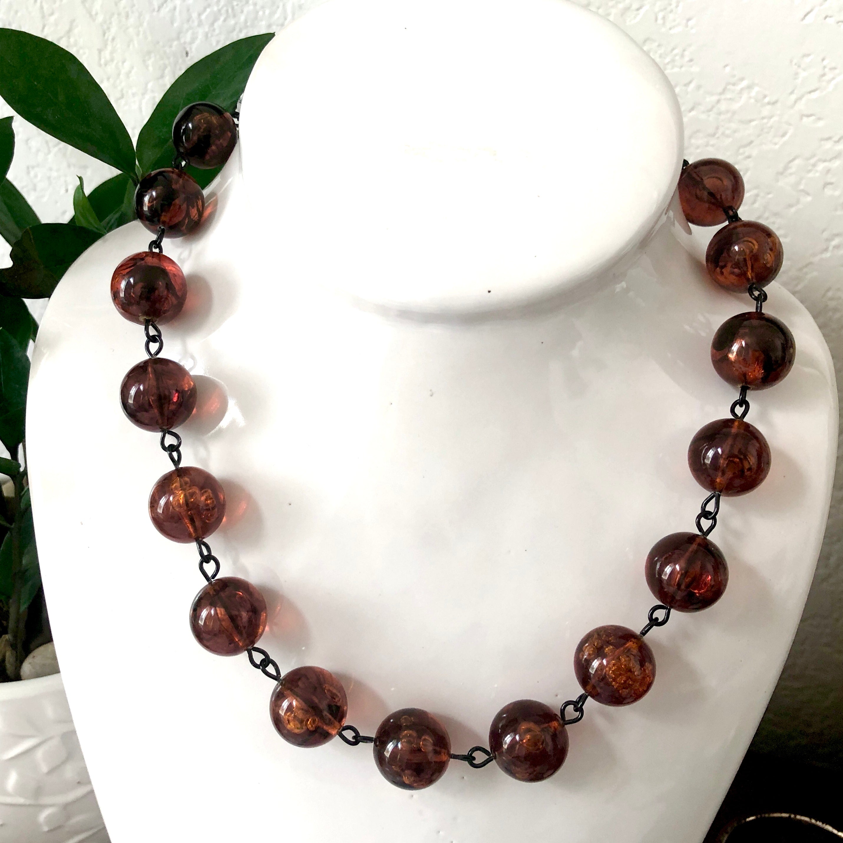 Tortoise Brown Beaded Amelia Necklace