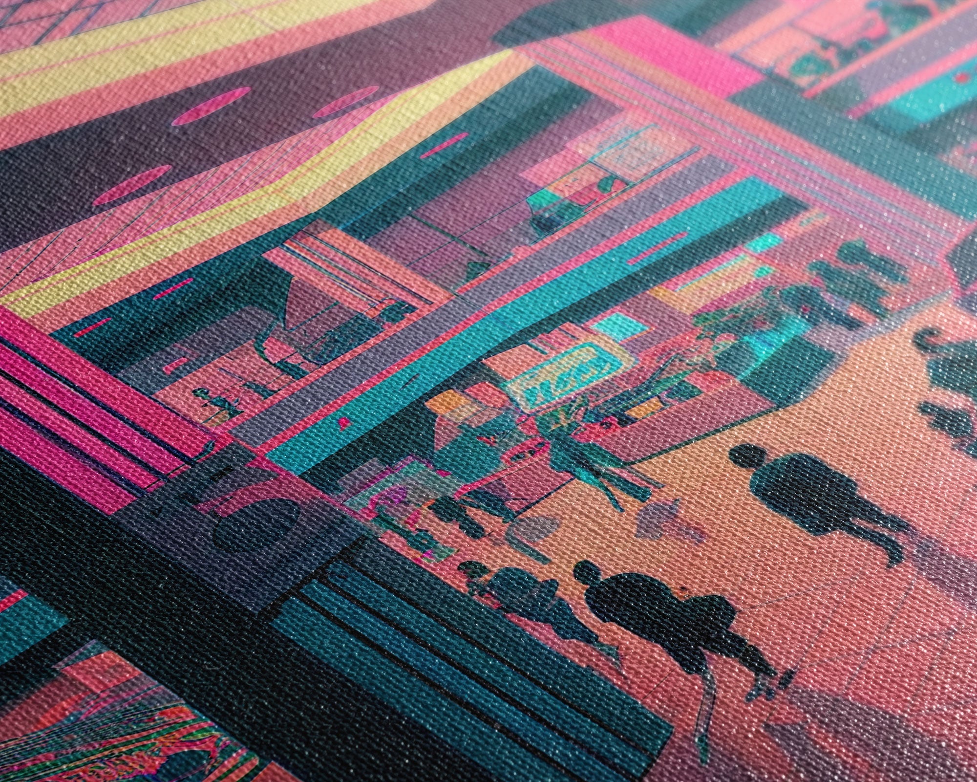 Monument to Capitalism, Retro 80's mall art, framed canvas print, vaporwave aesthetic consumer art