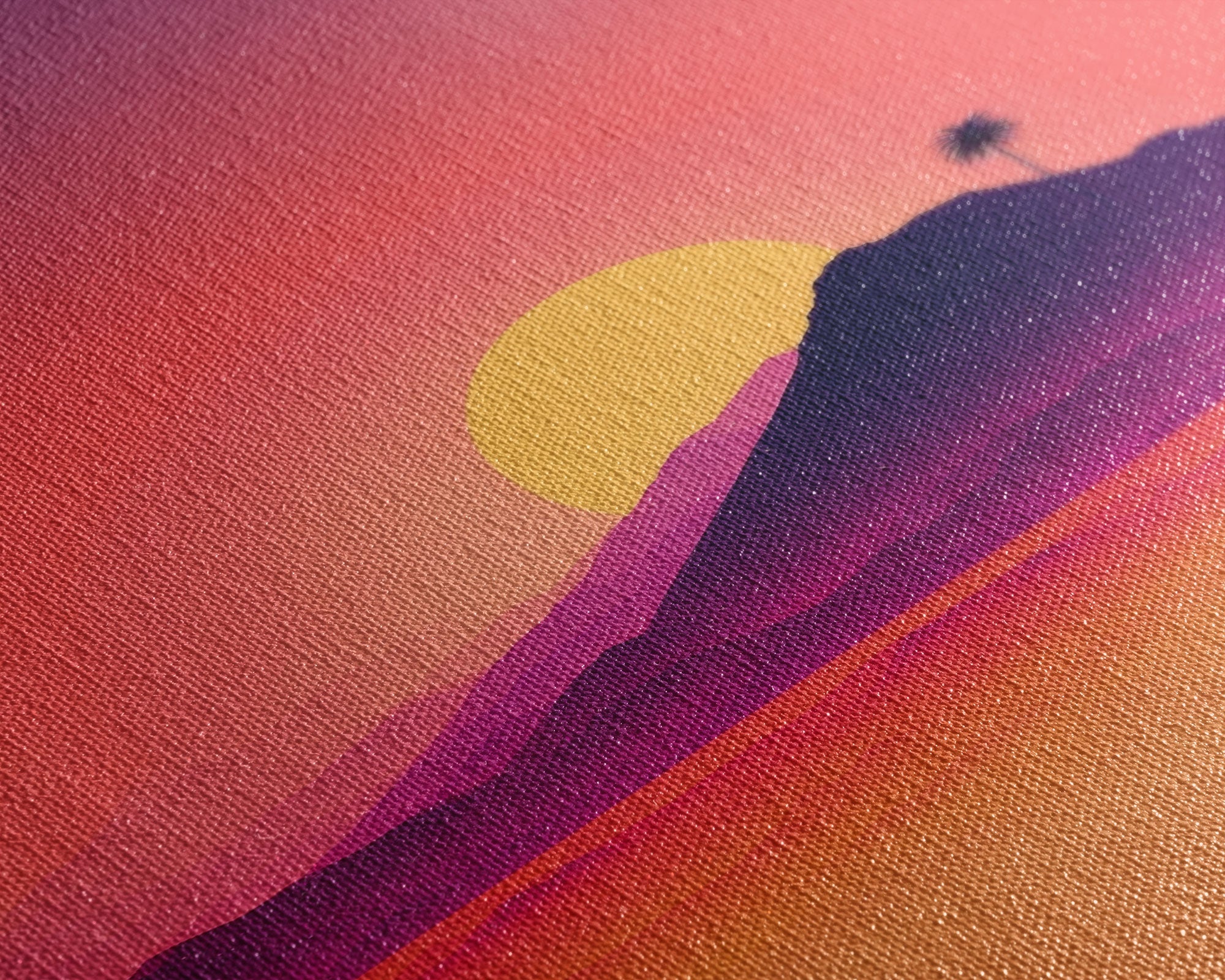 Outrun Style Desert Sunset, Framed Canvas Print, Retro Style 80s Vibe Wall Decor, Office Art, Game Room Decor, Living Room Gamer Art