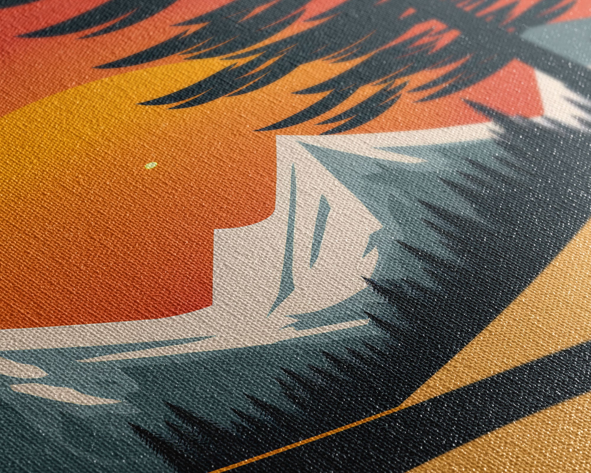 Retro Landscape Art, Sunset Over The Mountains, Framed Canvas Print, Minimalist Pop Art, Above Sofa Living Room Art, Entryway Art