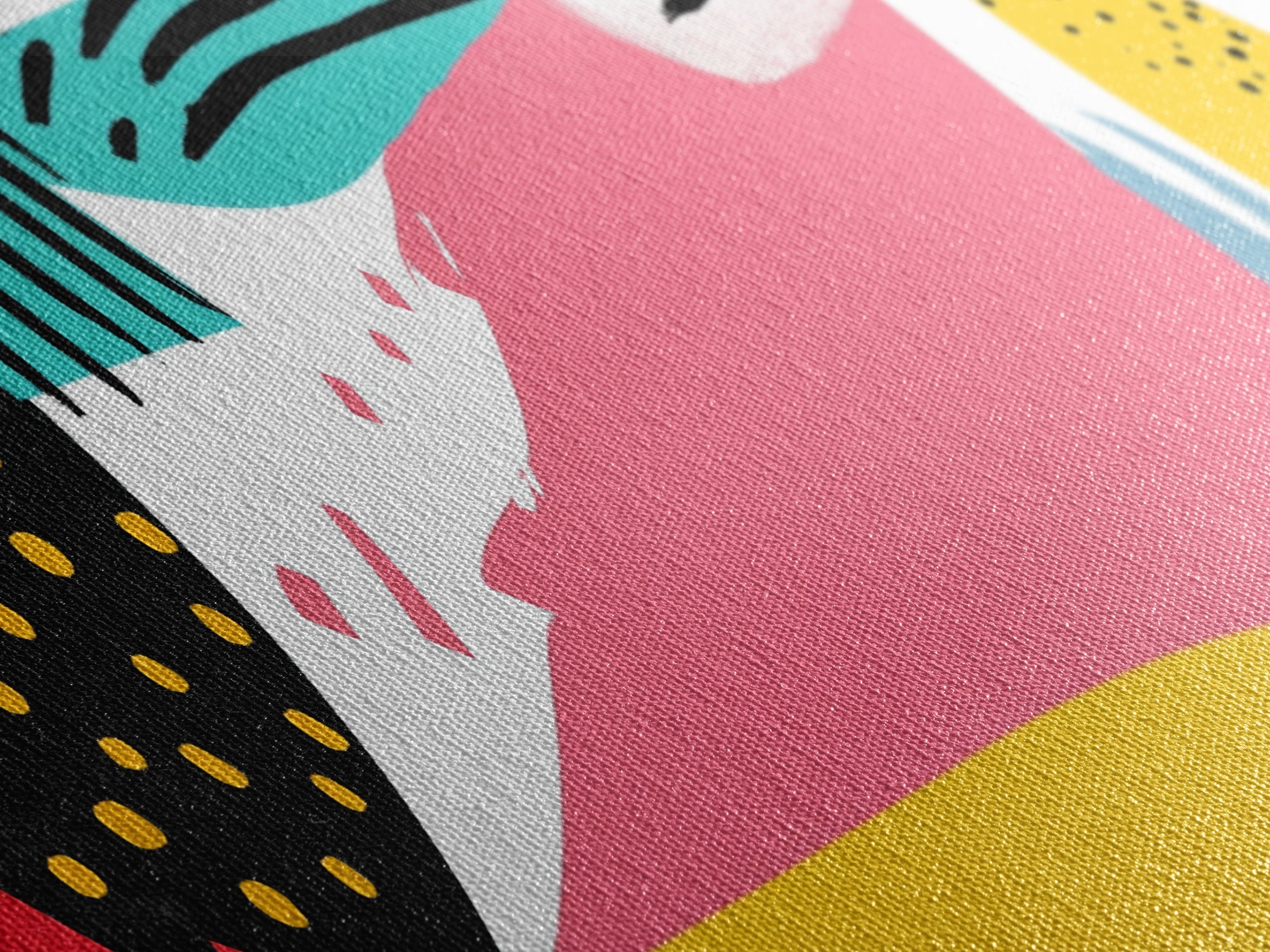 90s Inspired Abstract Retro Wall Art, Canvas Print, Cheetah Print Polka Dots, Geometric Wall Art, Pink and Turquoise and Black Wall Art