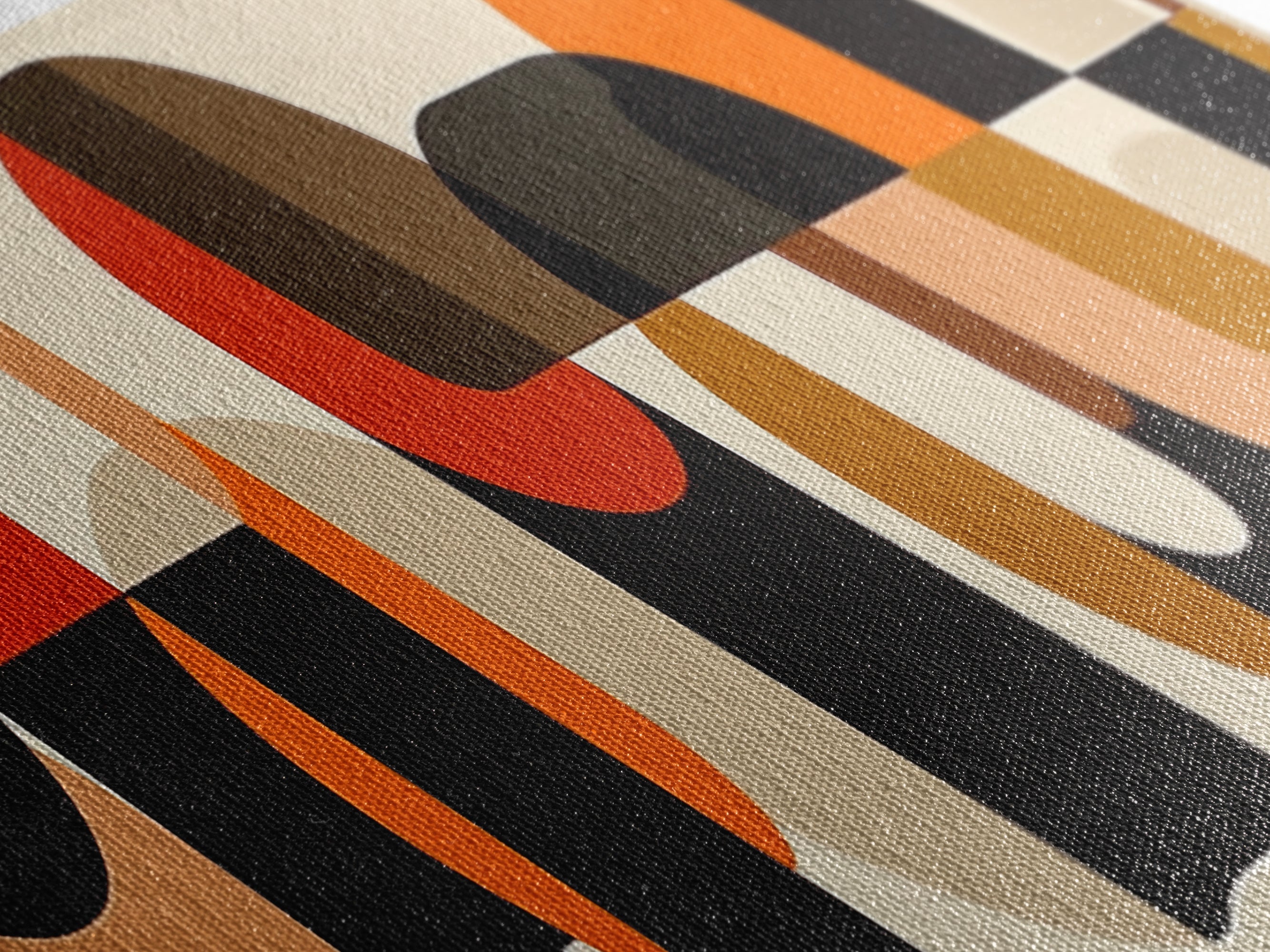 Mid-century Modern Wall Art, Framed Panoramic Art, Earth Tones, Subdued Artwork, Geometric Patterns, Above Couch or Sofa Art