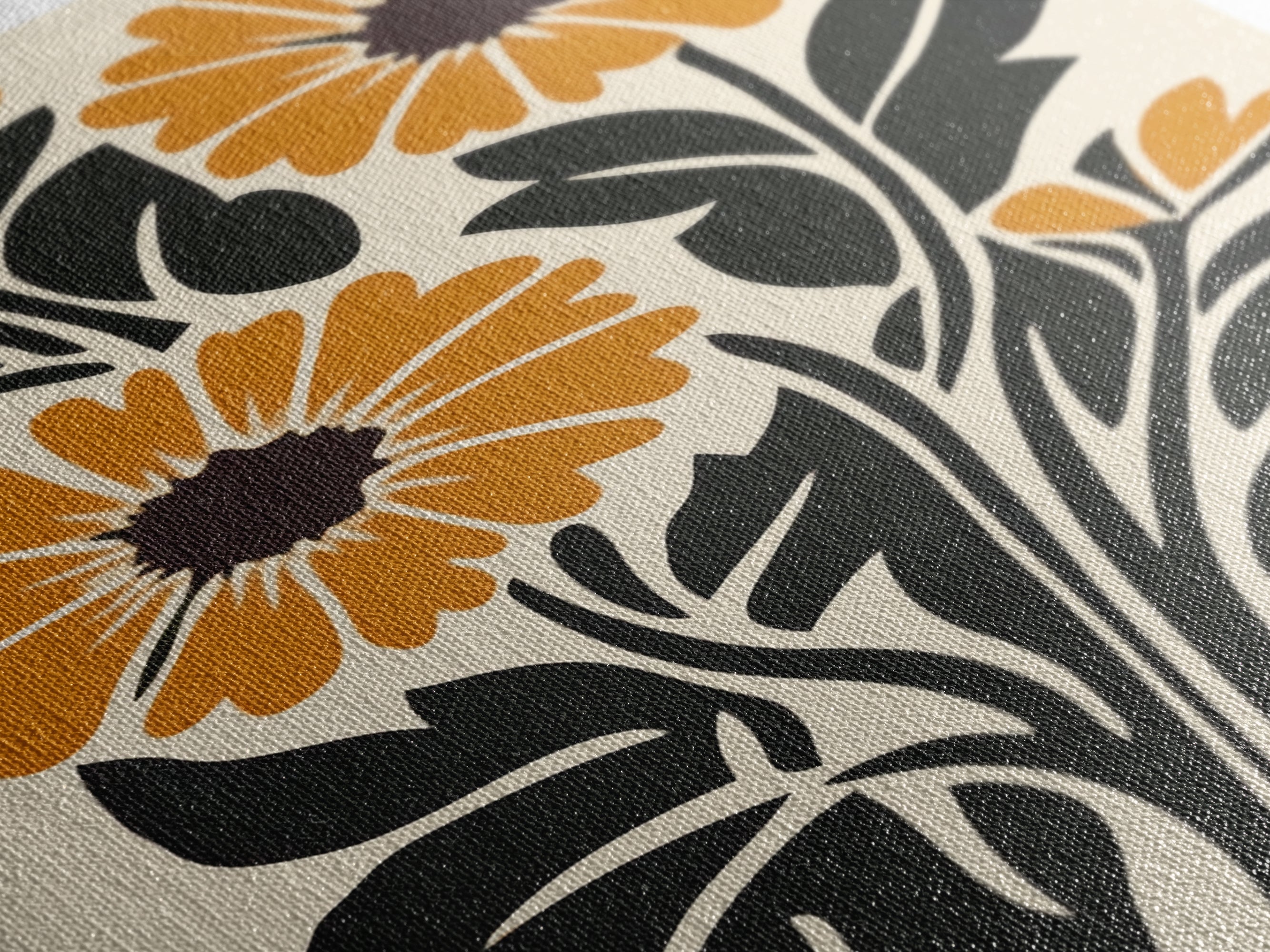 Midcentury Modern Boho Flowers Bouqet Wall Art Canvas Print, MCM Wall Art, Retro Style Abstract Art, Orange Flowers on White Background