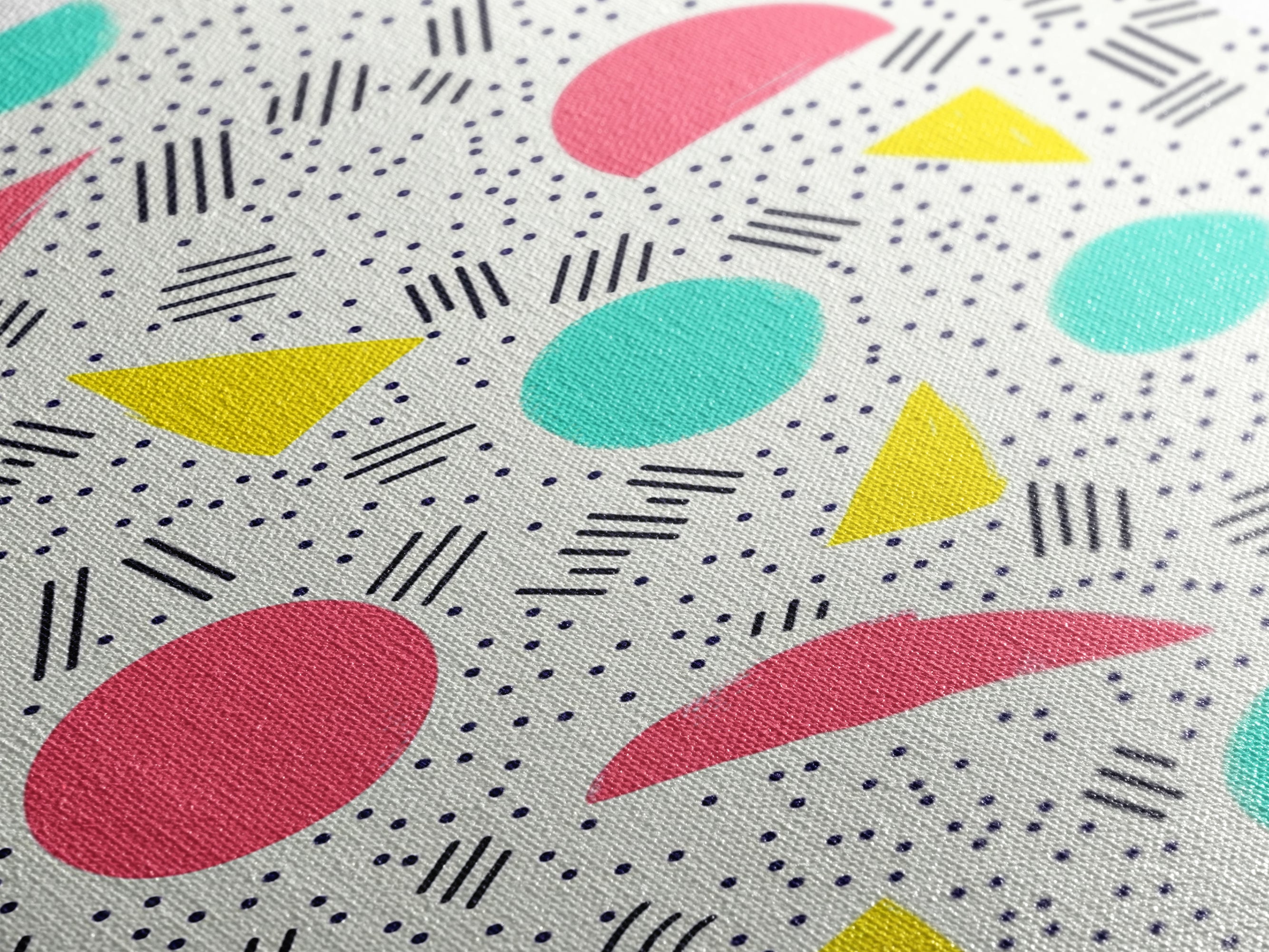 Retro Style Preppy Wall Art Framed Canvas Print, 90s Style Shopping Mall Style Abstract Art