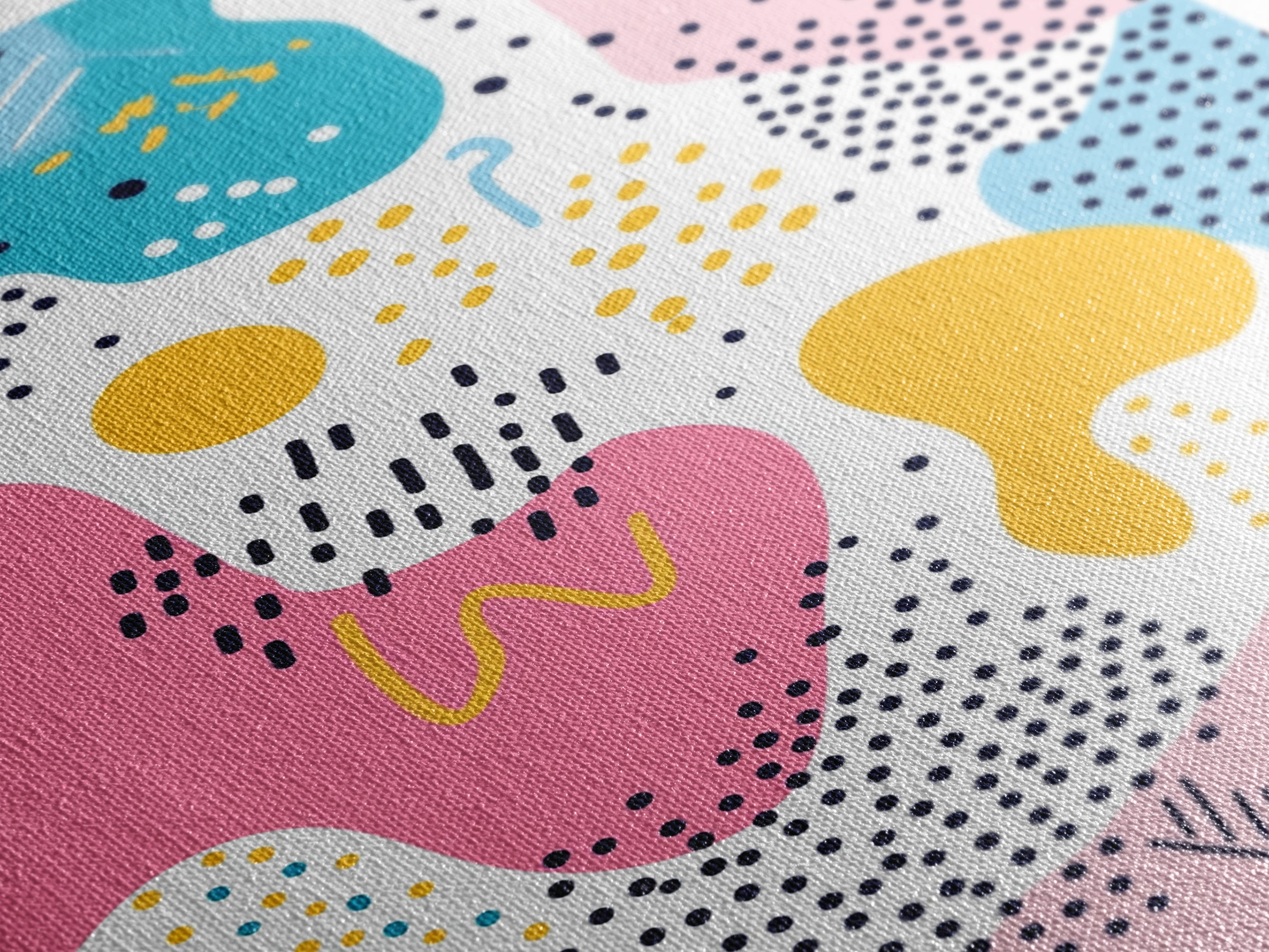 Retro 90s Style Wall Art, Framed Canvas Print, Abstract Shapes and Dots