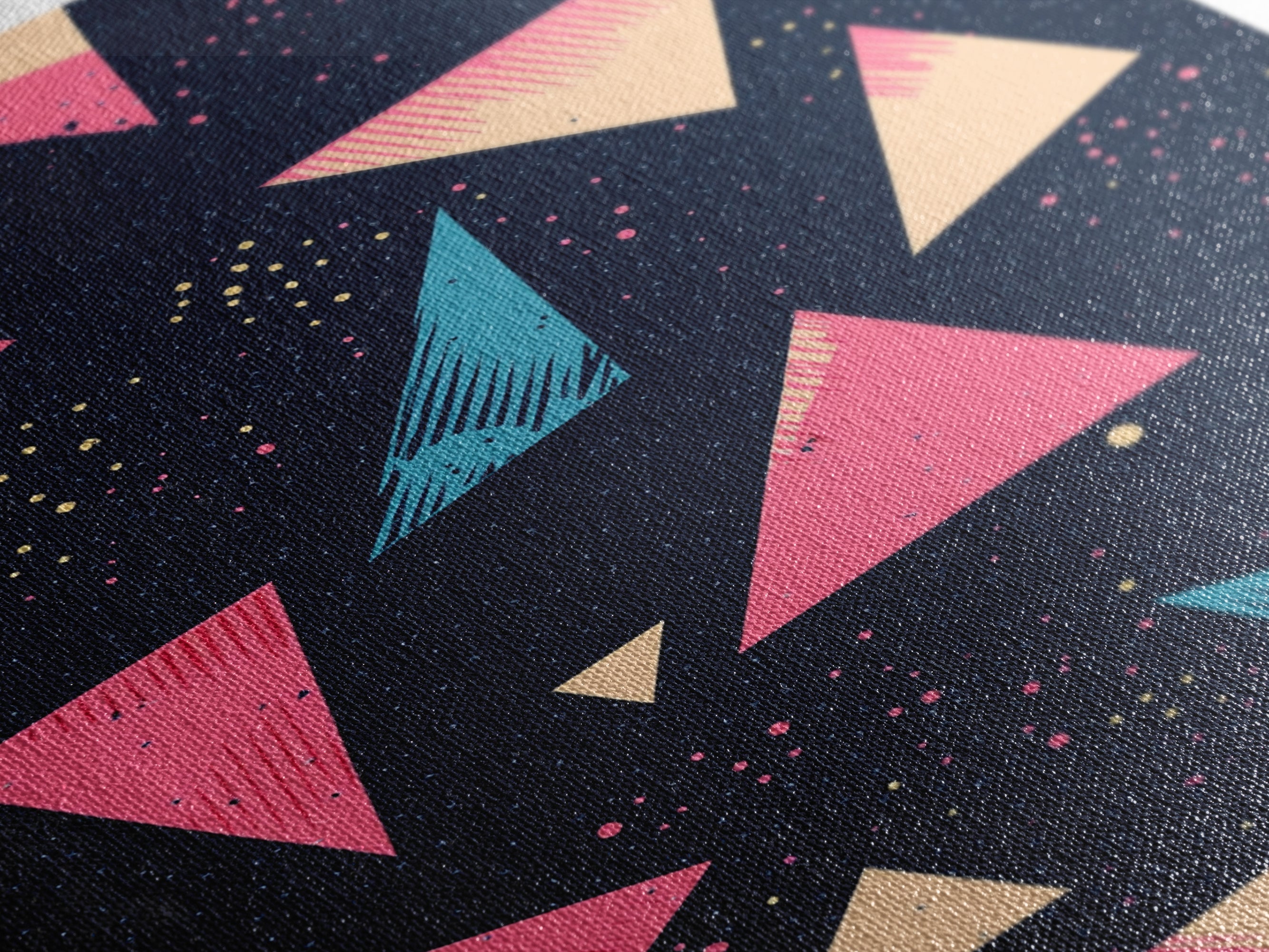 Retro 90s Style Wall Art Framed Canvas Print, Synthwave Abstract Triangles