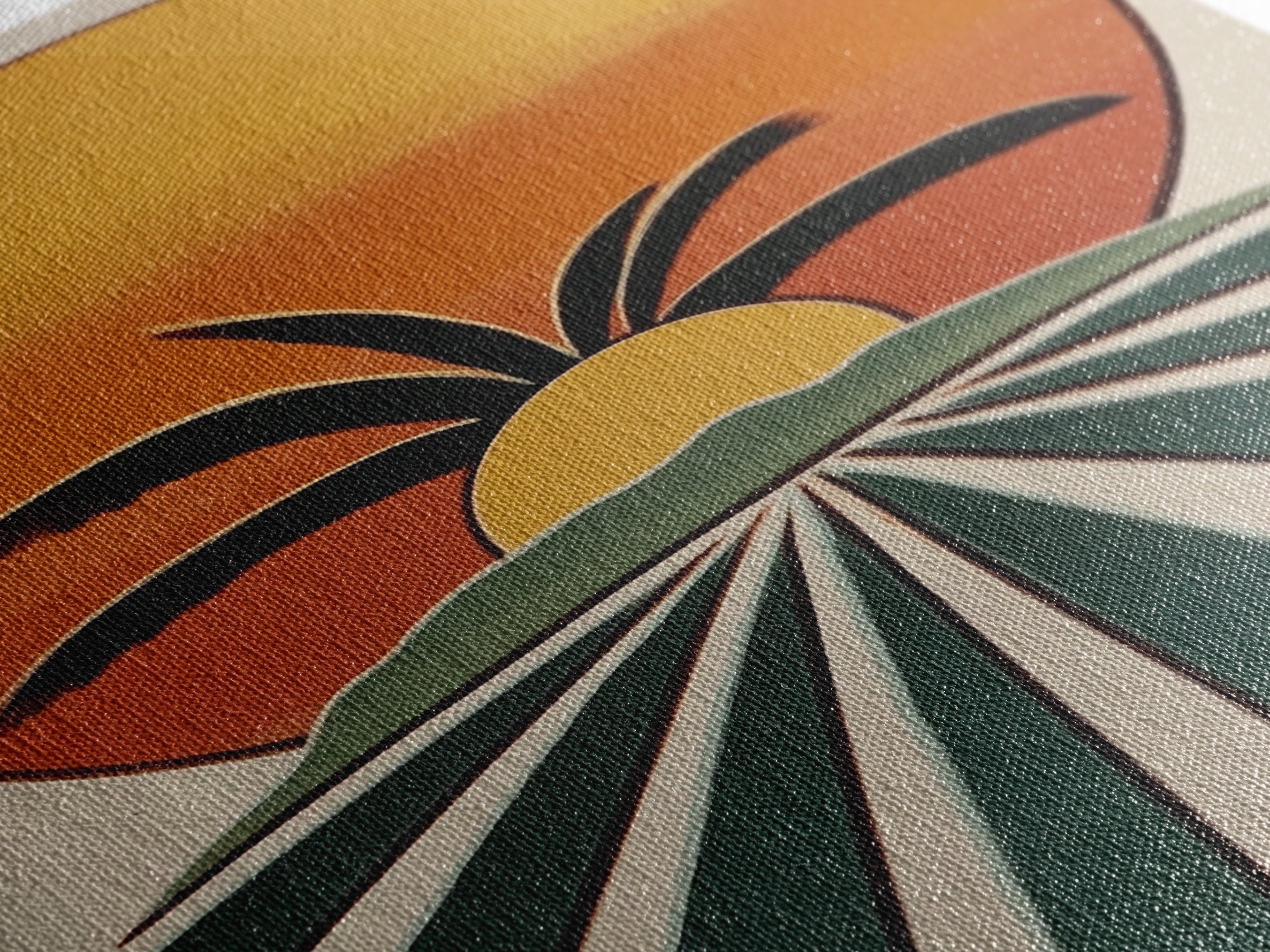 Palm Tree Sunset, Wood Framed Wall Art, Canvas Print, Boho Home Decor, Retro Style Modern Art