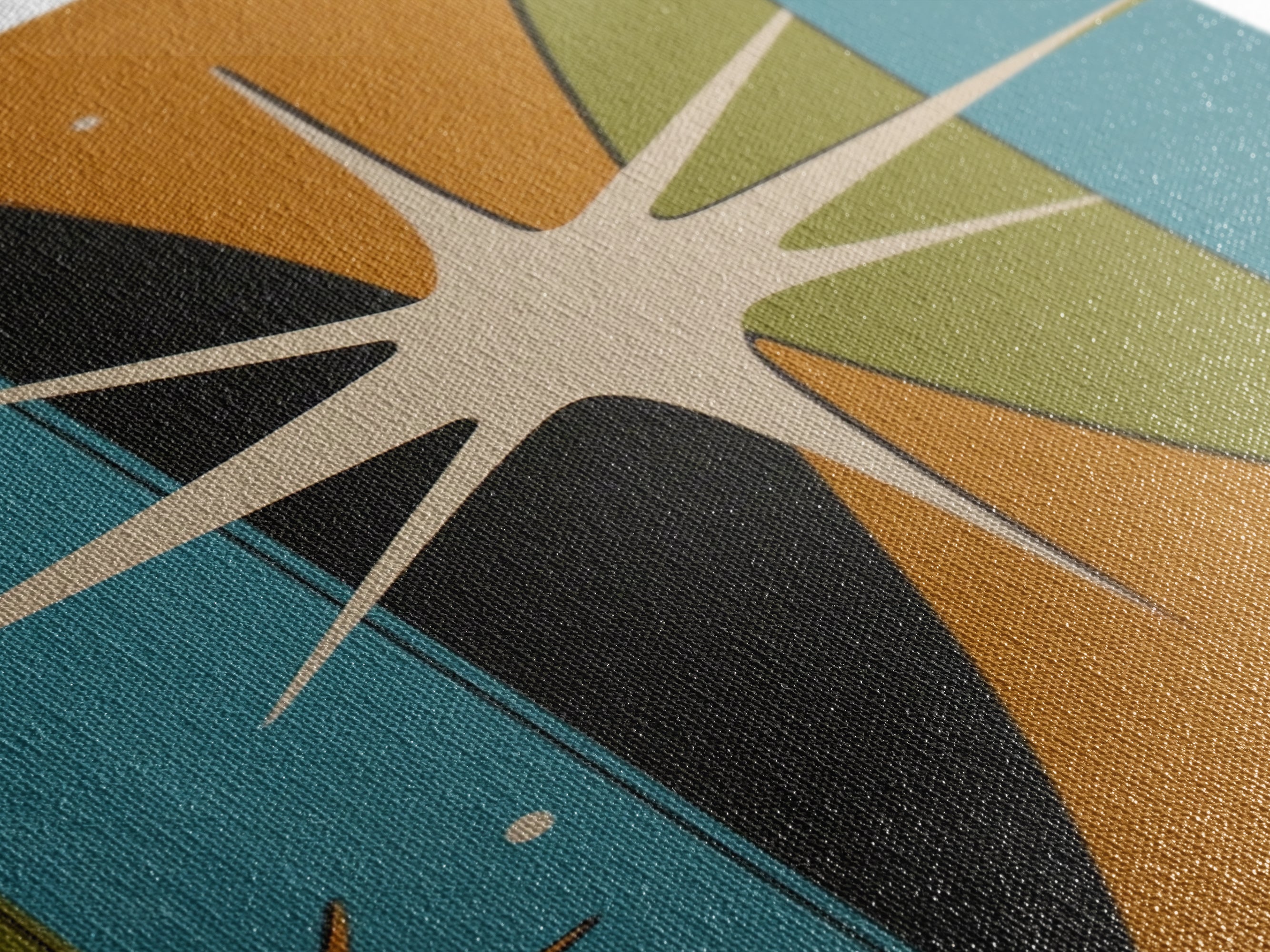 Atomic Age 1950s Style Retro Starburst, Pastel Colors, Canvas Print, MCM Wall Art Home Decor