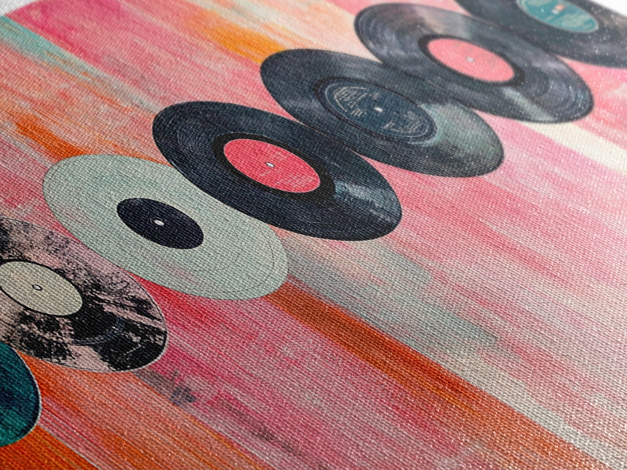 Vinyl Record Wall Art Framed Canvas Print, Pink Orange Abstract Music Art, Retro Living Room Art Minimalist Gift Idea Her