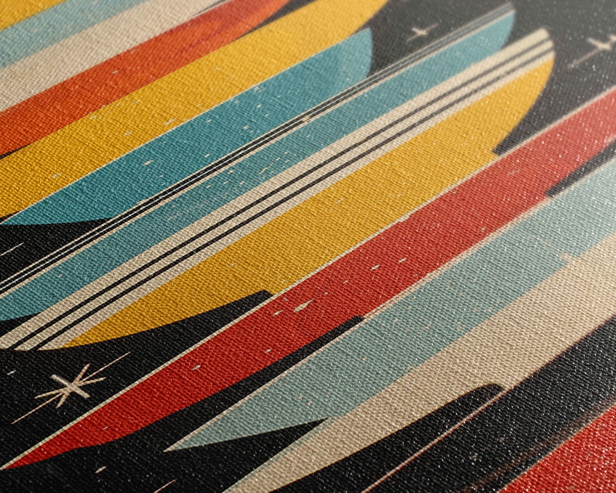 Retro Stacked Bowls Art in Midcentury Style - Framed Canvas Print, Skinny Tall Art for Living Room or Bedroom Decor