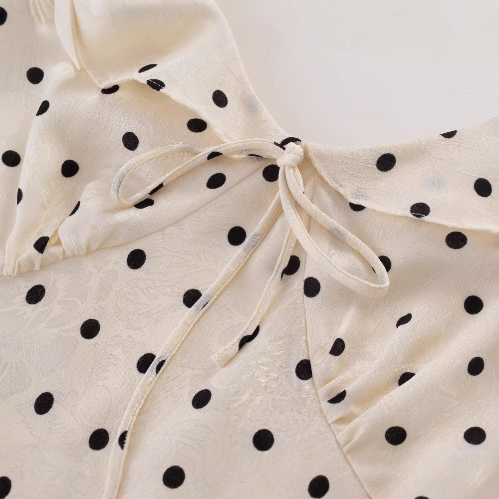 Temperament long skirt French V-neck retro lotus leaf vacation dress