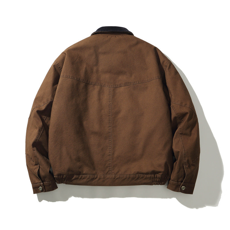 Vintage Barn Style Corduroy Patchwork Cotton Jacket Unisex Winter Loose Casual Vintage Large Pocket Coat