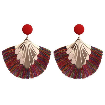 Bohemia Fan Shaped Tassel Earrings For Women Exaggerated Big Statement Fringed Earrings Vintage Dangle Drop Earrings
