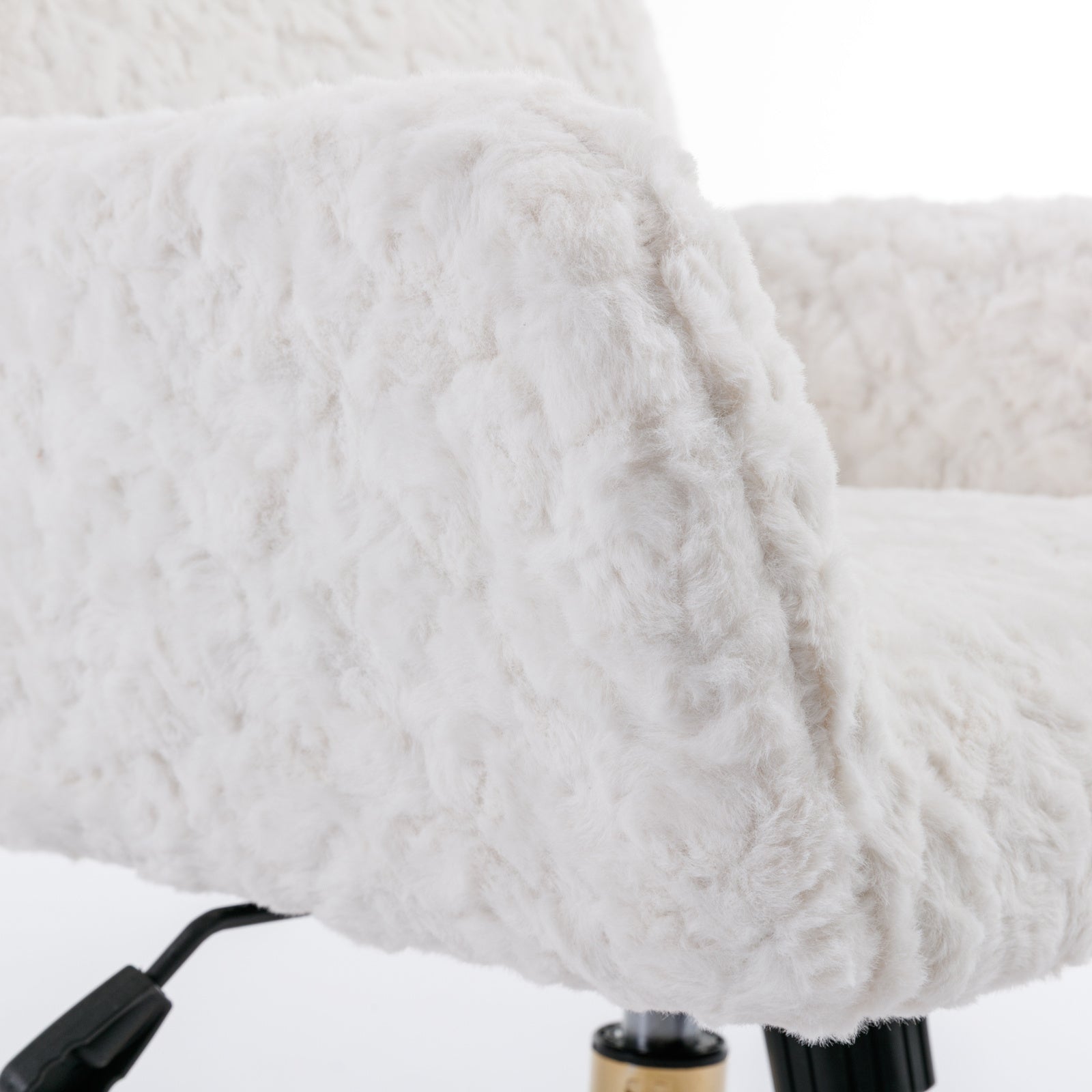 Artificial rabbit hair gold metal base home office chair adjustable chair rotating office chair, dressing chair (beige)