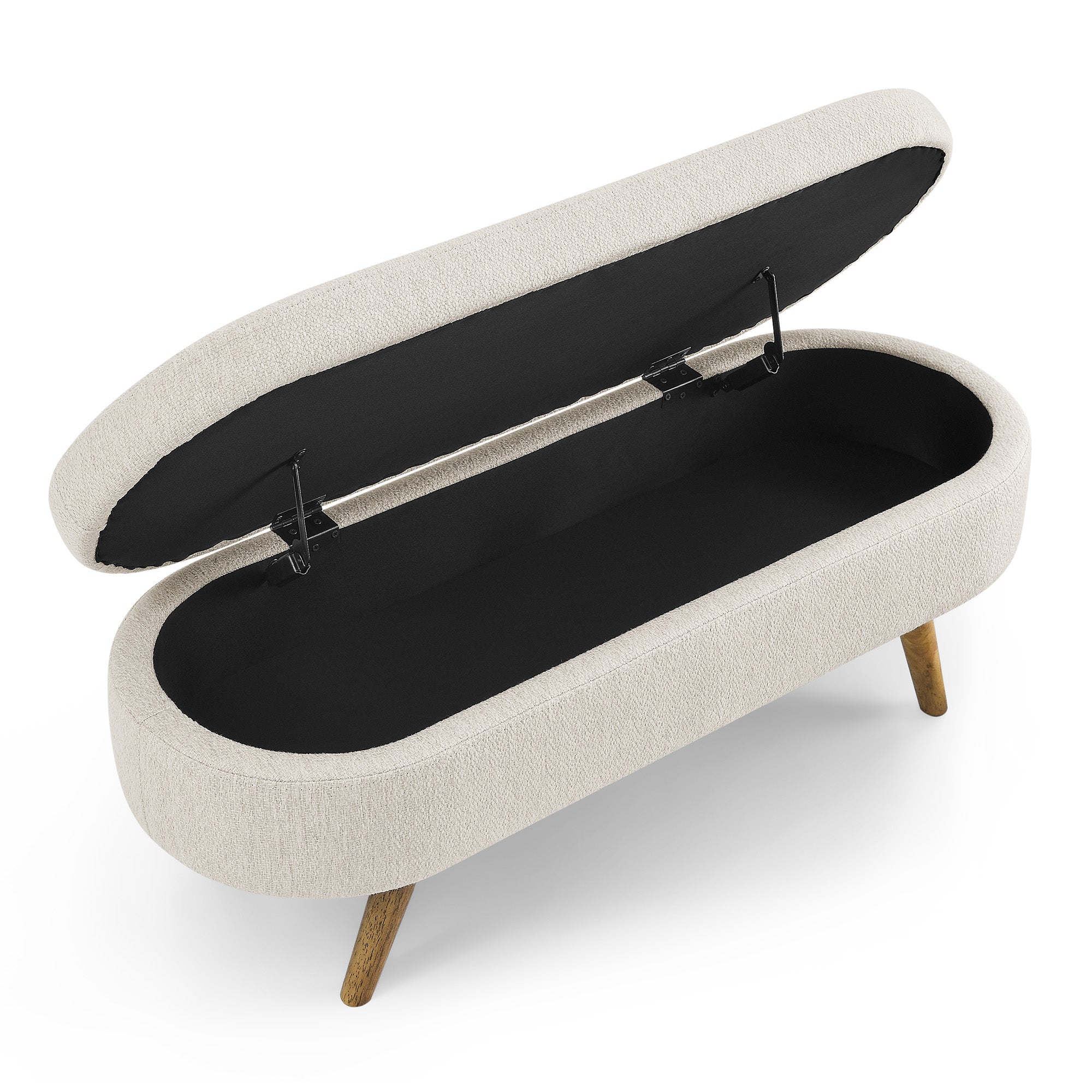 Ottoman Oval Storage Bench Rubber Wood Legs Beige(43.5"x16"x16")