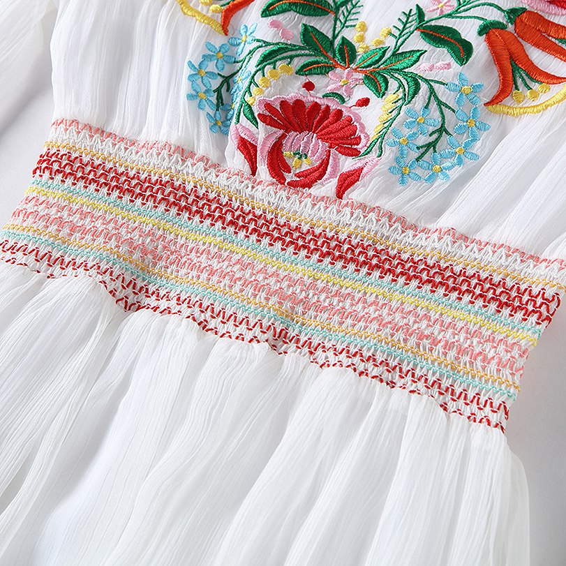 Newest Fashion  Designer Maxi Dress Women's Half Sleeve Retro Embroidery Party Cotton Long Dress