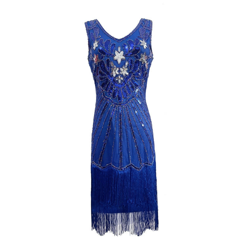 1920s Retro V-Neck Sequin Gatsby Luxury Sequin Fringe Dress Party Ball Cocktail Dress