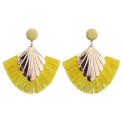 Bohemia Fan Shaped Tassel Earrings For Women Exaggerated Big Statement Fringed Earrings Vintage Dangle Drop Earrings