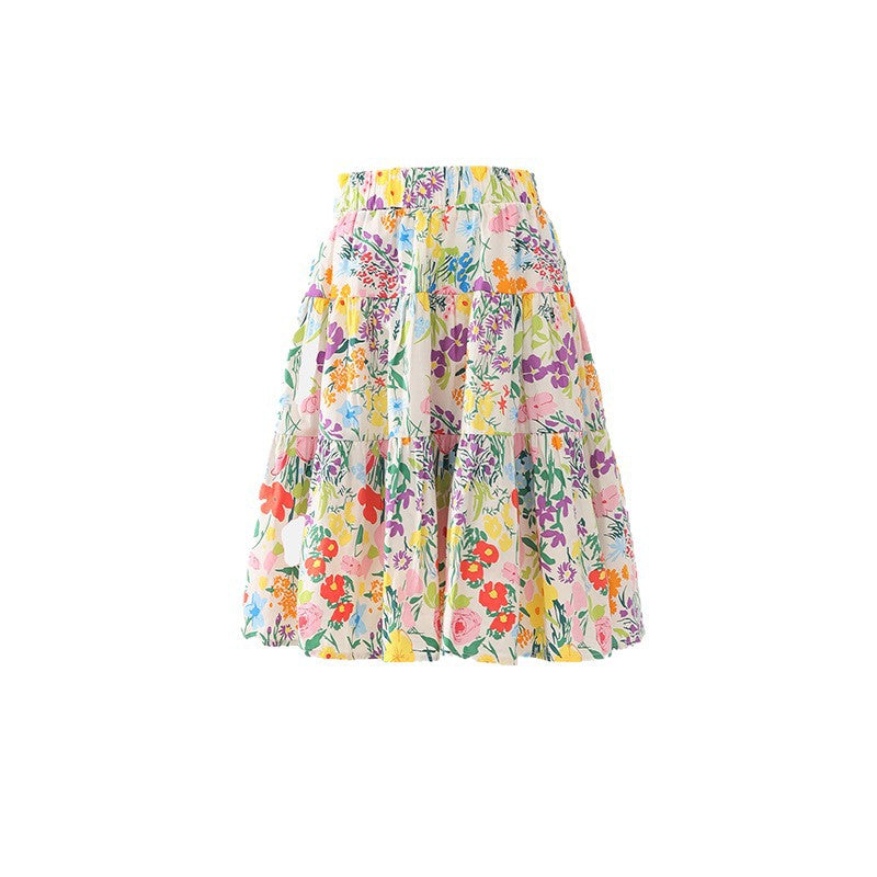 Floral Print High-Waisted Loose Vintage A-Line Midi Skirt for Women