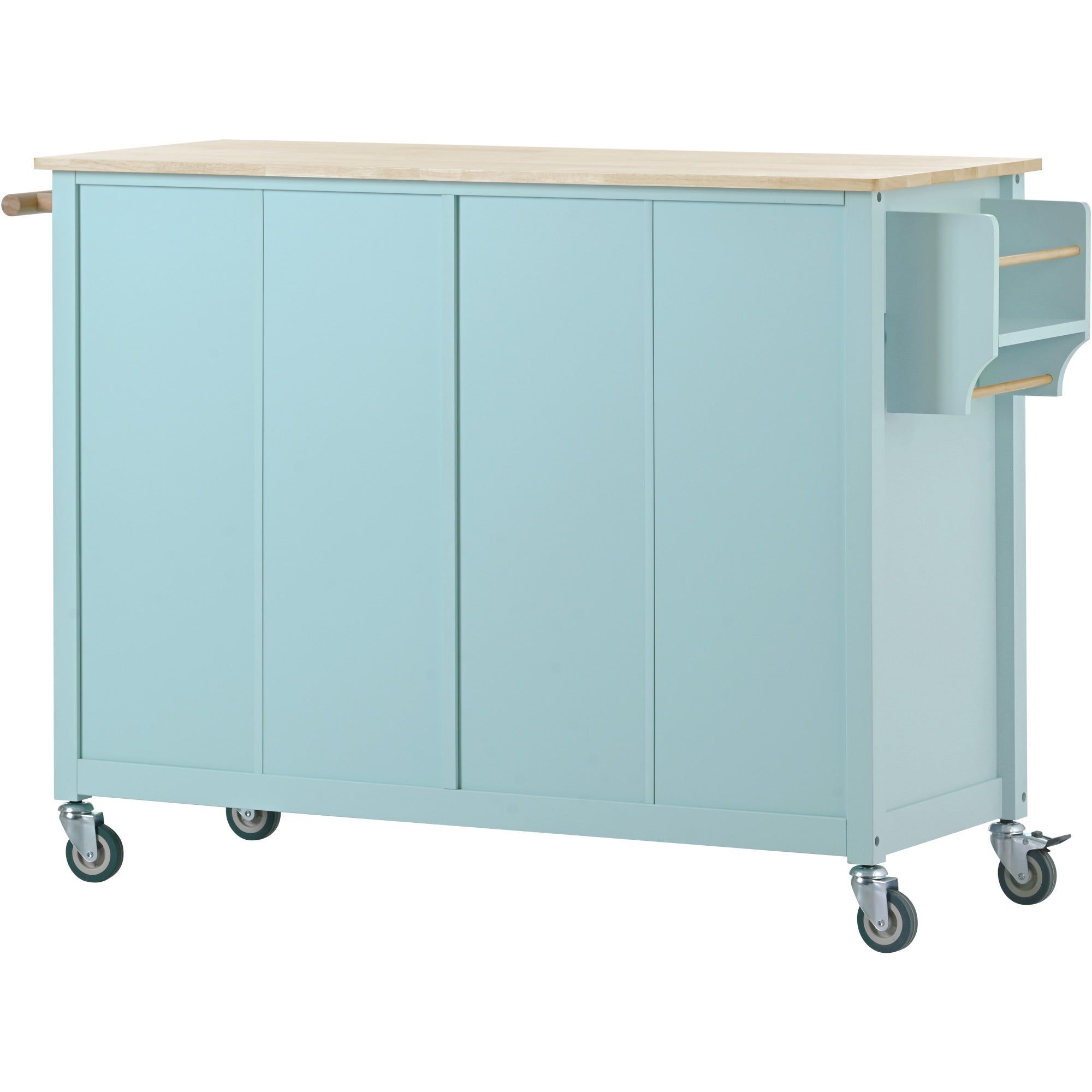 Kitchen Island Cart with 4 Door Cabinet and Two Drawers and 2 Locking Wheels - Solid Wood Top (Mint Green)