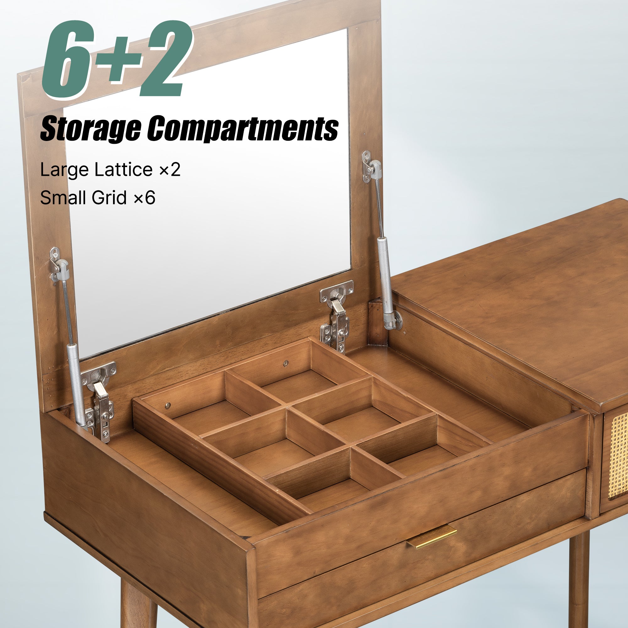 43.3 "Wooden vanity set with flip mirror and stool, three drawers and storage space for dressing table, brown